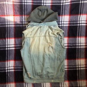 Denim jacket/vest with hoodie.